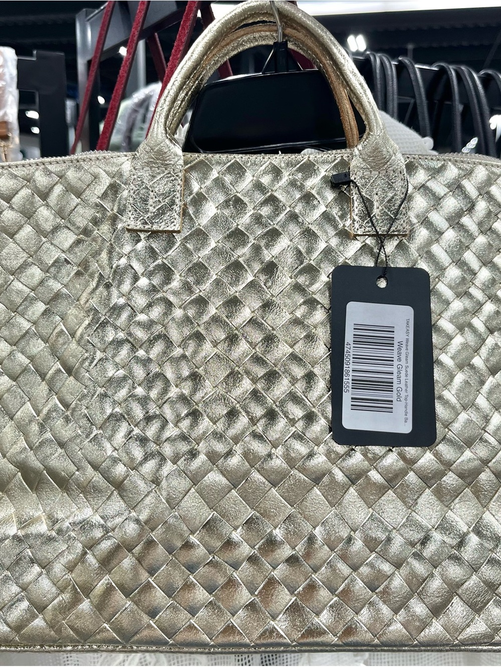 Suede Woven Metallic soft Gold Tote Bag with Top Handles